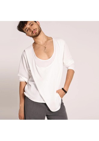 UDANCE Men's Clothing Long Sleeve T-shirt U Collar Latin Dancewear Performance Practice Top Breathable Activwear Top for Men A54