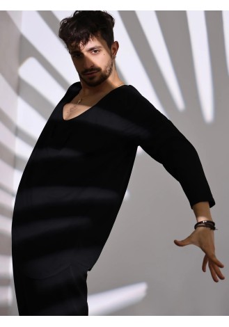 UDANCE Men's Clothing Long Sleeve T-shirt U Collar Latin Dancewear Performance Practice Top Breathable Activwear Top for Men A54