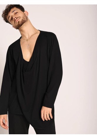 UDANCE Men's Clothing Long Sleeve T-shirt U Collar Latin Dancewear Performance Practice Top Breathable Activwear Top for Men A54