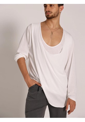 UDANCE Men's Clothing Long Sleeve T-shirt U Collar Latin Dancewear Performance Practice Top Breathable Activwear Top for Men A54