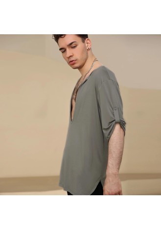 UDANCE Standard Ballroom Men's Latin Dance Shirt Eco-Friendly Recycled Deep V-Neck Short Sleeve T-Shirt for Men A26