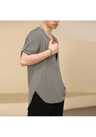 UDANCE Standard Ballroom Men's Latin Dance Shirt Eco-Friendly Recycled Deep V-Neck Short Sleeve T-Shirt for Men A26