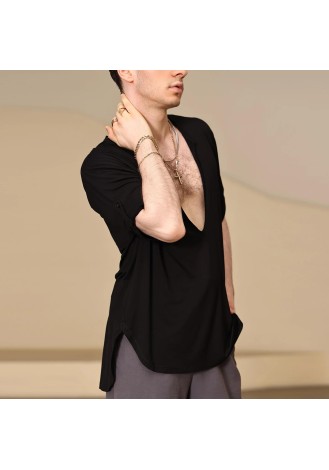 UDANCE Standard Ballroom Men's Latin Dance Shirt Eco-Friendly Recycled Deep V-Neck Short Sleeve T-Shirt for Men A26