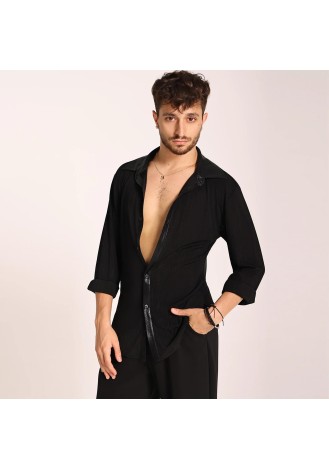 UDANCE Men's Clothing Professional Latin Dance Shirt Practice Wear Breathable Performance Stand Collar Long-Sleeve ShirtA49