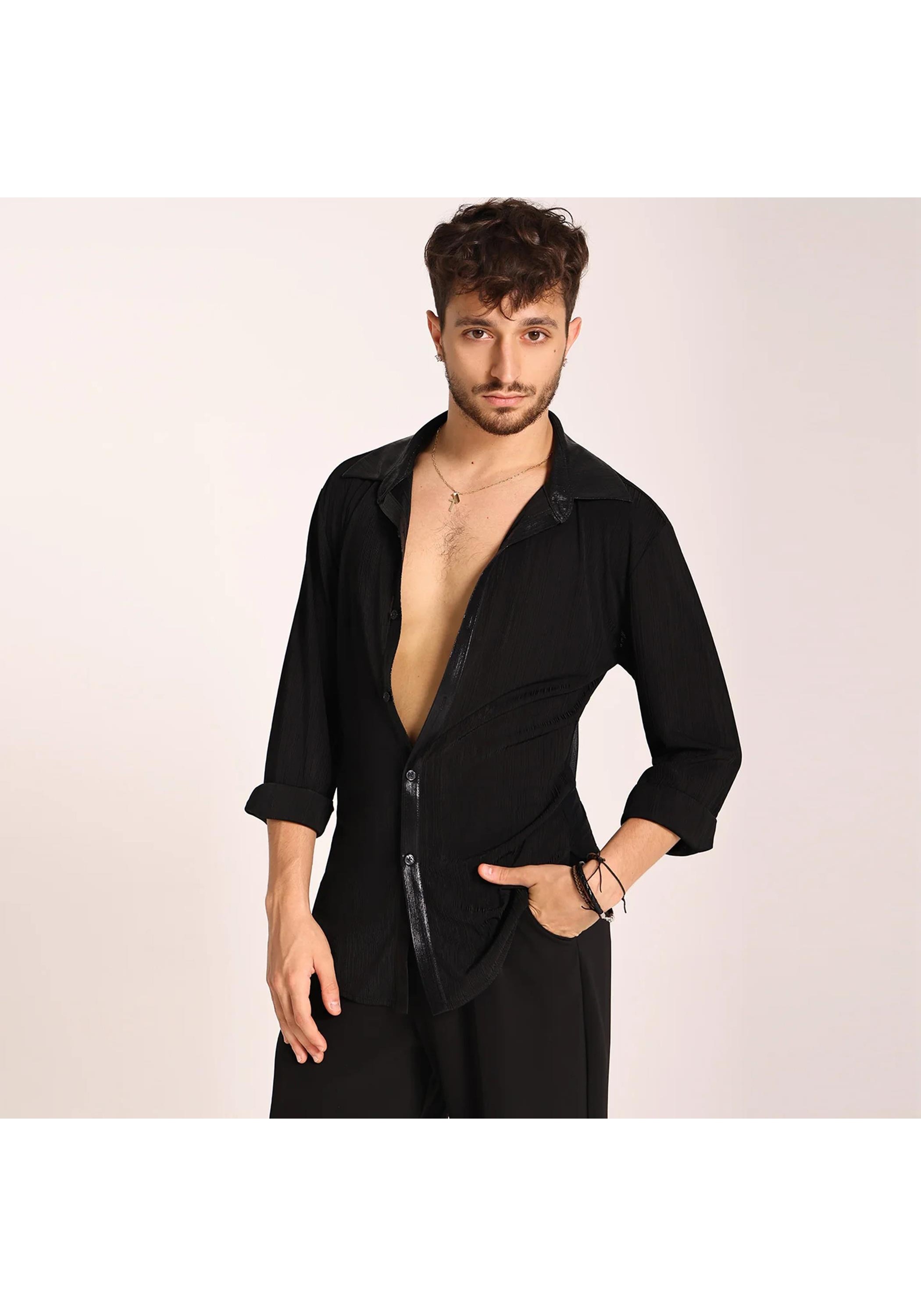 UDANCE Men's Clothing Professional Latin Dance Shirt Practice Wear Breathable Performance Stand Collar Long-Sleeve ShirtA49