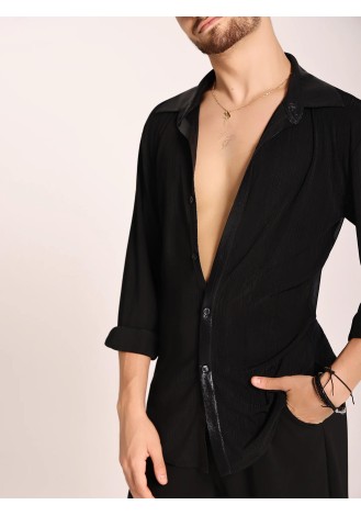 UDANCE Men's Clothing Professional Latin Dance Shirt Practice Wear Breathable Performance Stand Collar Long-Sleeve ShirtA49