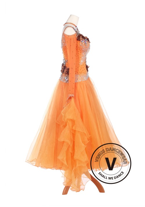 Orange Lycra Ballroom Waltz Tango Standard Competition Dress