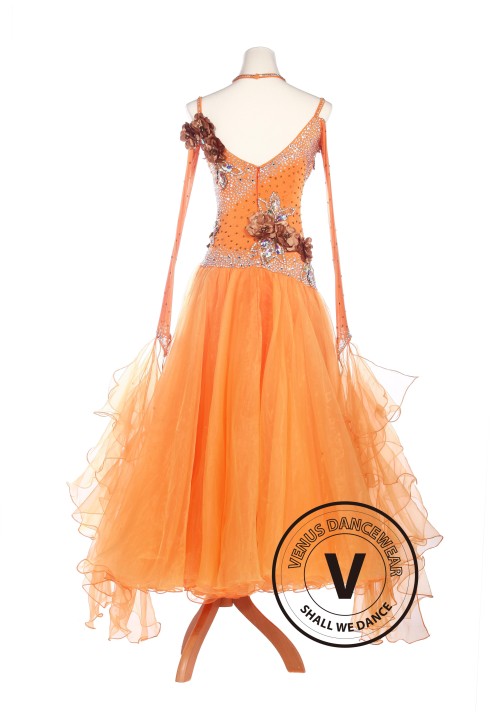 Orange Lycra Ballroom Waltz Tango Standard Competition Dress