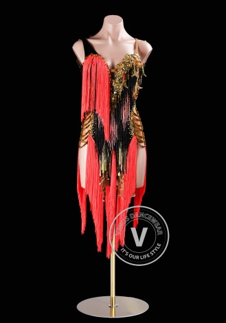 Burning Ember Muse Latin Rhythm Chacha Salsa Rumba Competition Dance Dress