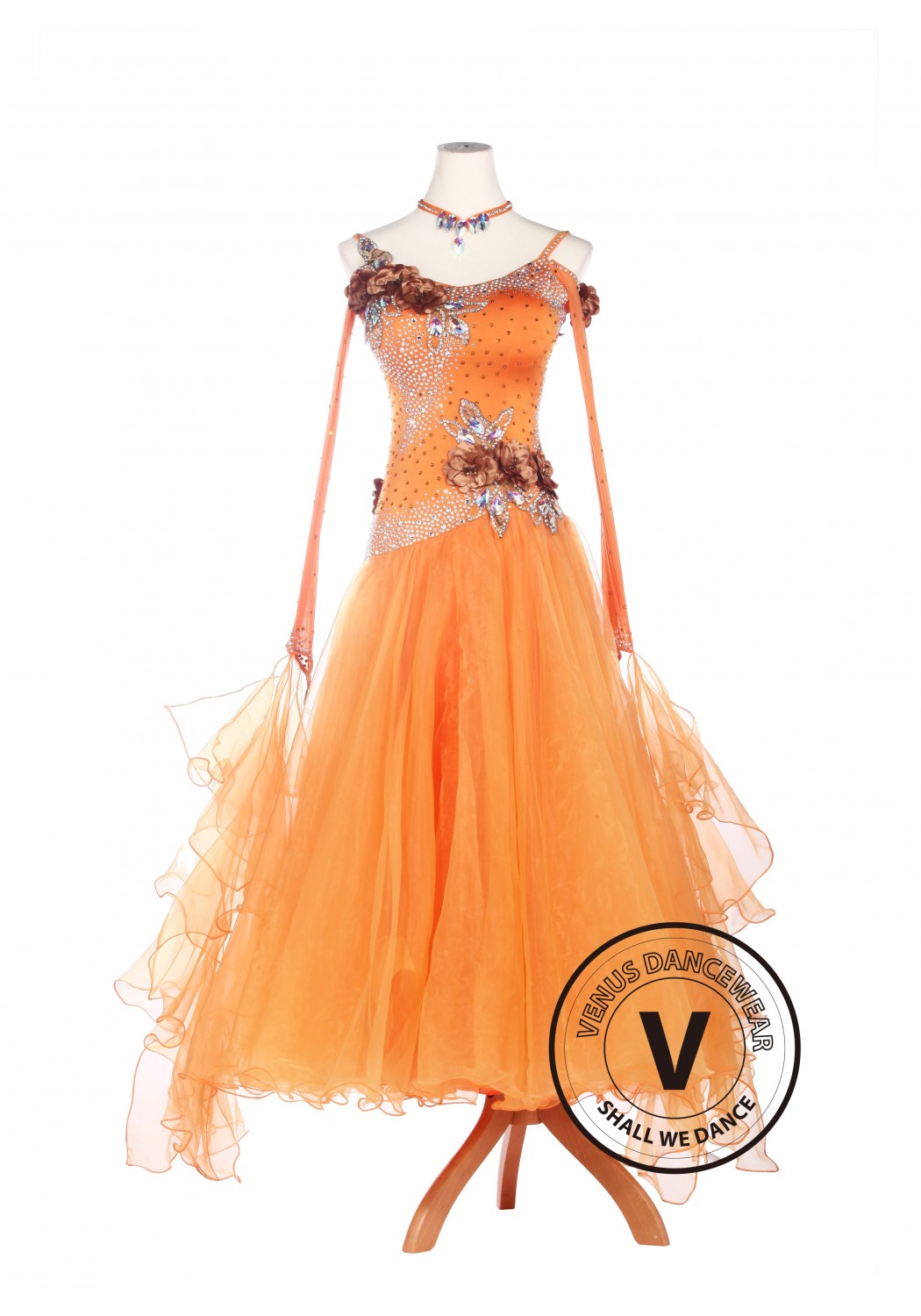 Orange Lycra Ballroom Waltz Tango Standard Competition Dress
