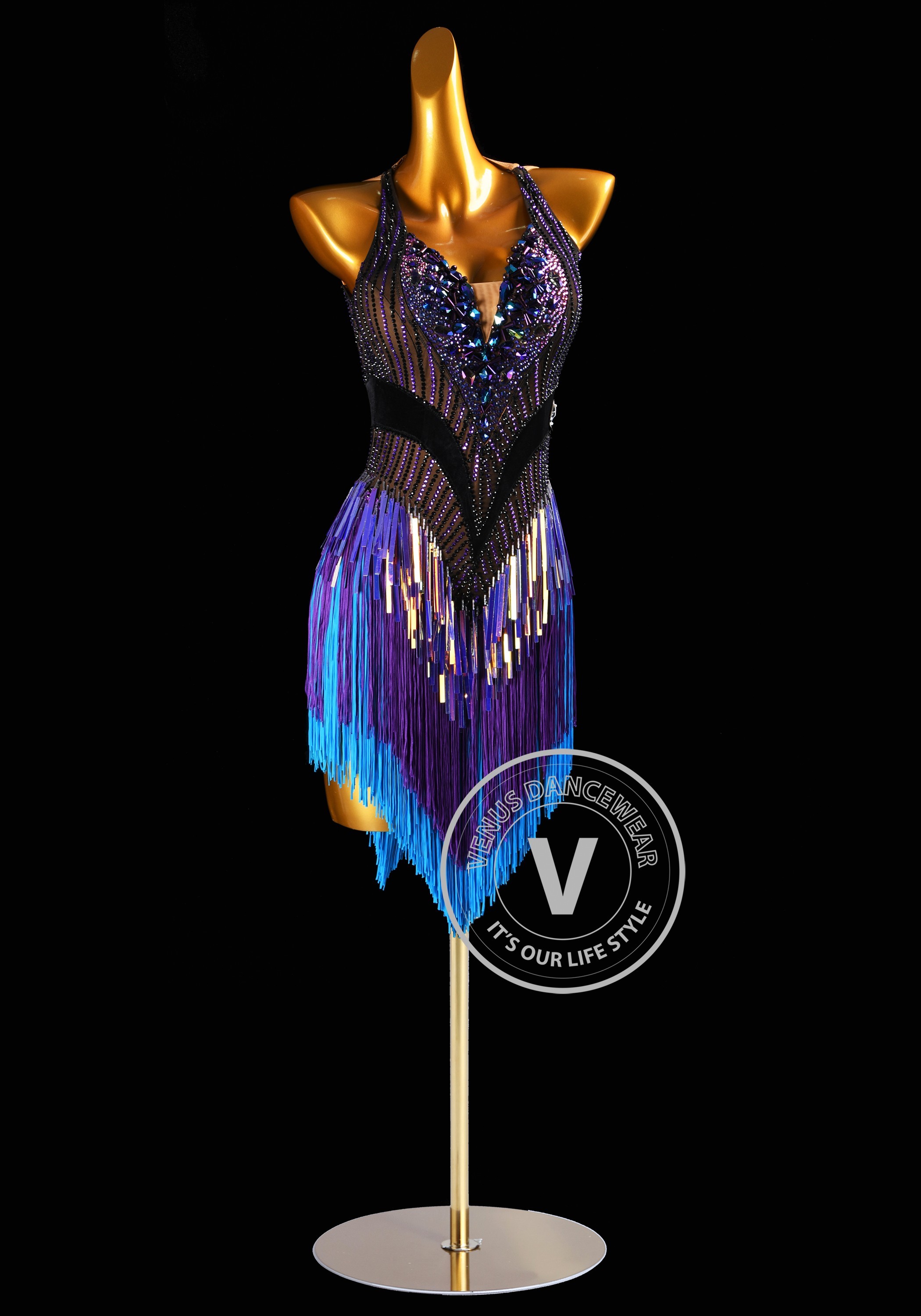 Neon Violet Pulse Latin Rhythm Chacha Salsa Rumba Competition Dance Dress