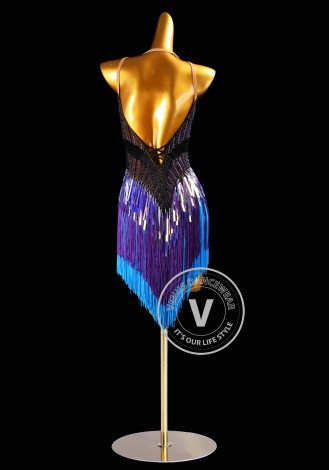 Neon Violet Pulse Latin Rhythm Chacha Salsa Rumba Competition Dance Dress