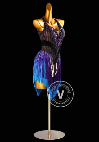 Neon Violet Pulse Latin Rhythm Chacha Salsa Rumba Competition Dance Dress