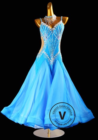 Sky Crystal Petal Waltz Ballroom Dress Smooth Competition Dresses
