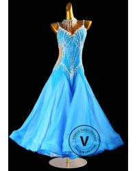 Sky Crystal Petal Waltz Ballroom Dress Smooth Competition Dresses