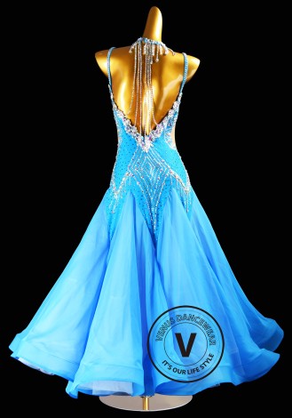 Sky Crystal Petal Waltz Ballroom Dress Smooth Competition Dresses