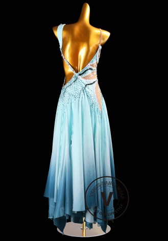 Azure Blue Blossom Ink Waltz Ballroom Dress Smooth Competition Dresses