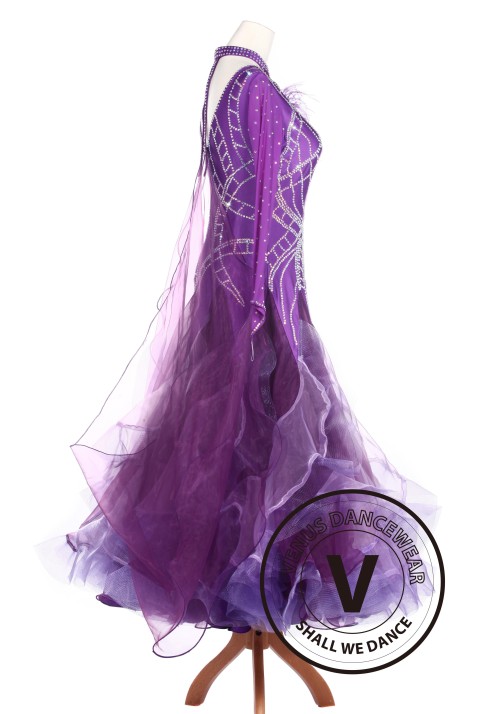 Purple Feather Ballroom Waltz Smooth Tango Standard Competition Dress