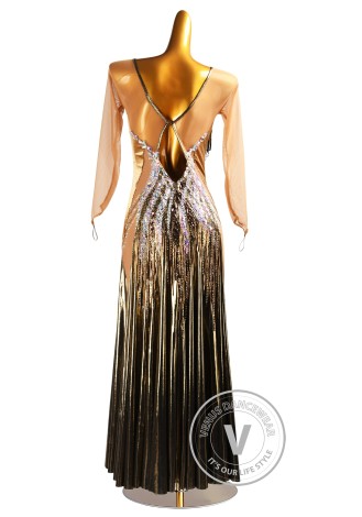 Caramel Gilded Velvet Lame Waltz Ballroom Dress Smooth Competition Dresses