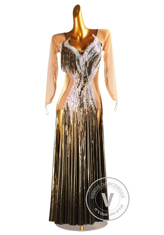 Caramel Gilded Velvet Lame Waltz Ballroom Dress Smooth Competition Dresses