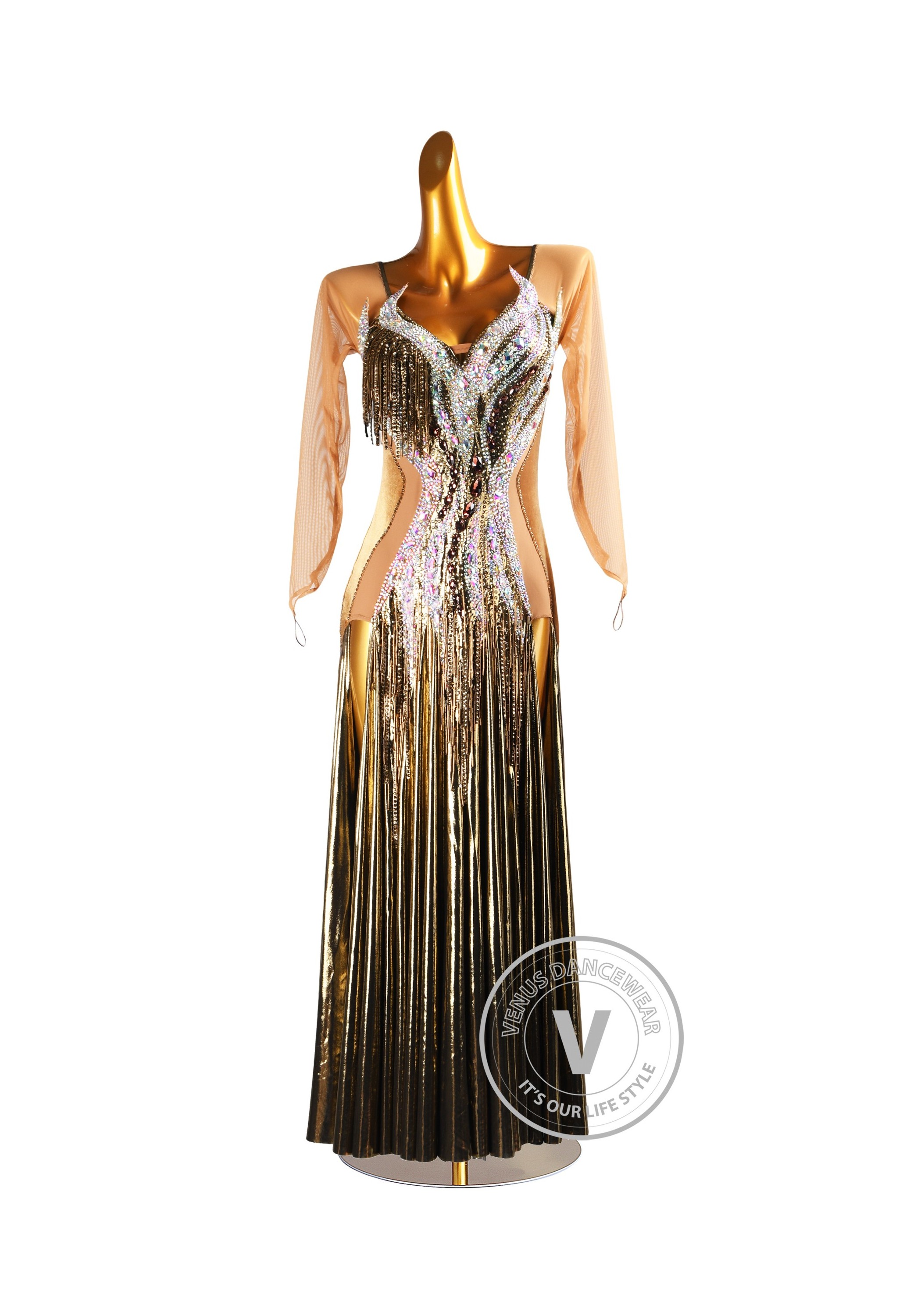 Caramel Gilded Velvet Lame Waltz Ballroom Dress Smooth Competition Dresses
