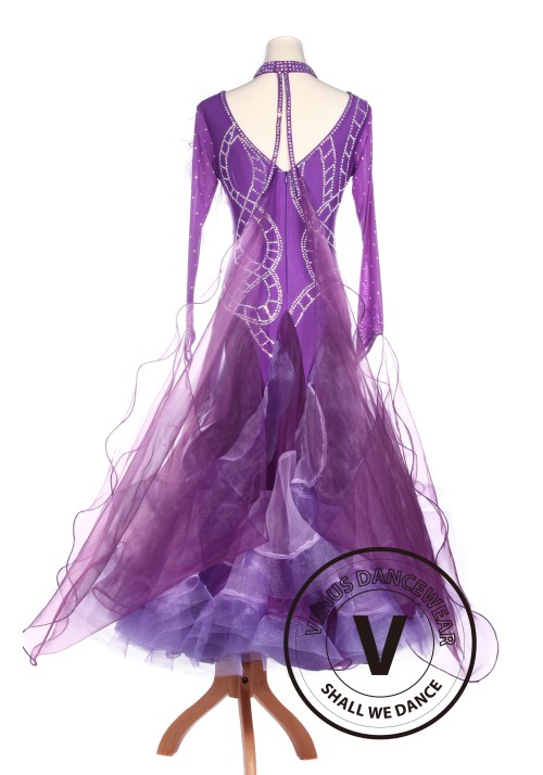 Purple Feather Ballroom Waltz Smooth Tango Standard Competition Dress