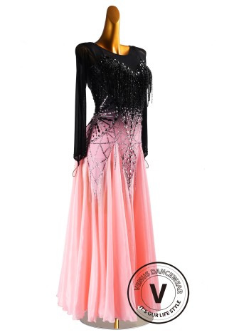 Noir Blush Gradient Waltz Ballroom Dress Smooth Competition Dresses
