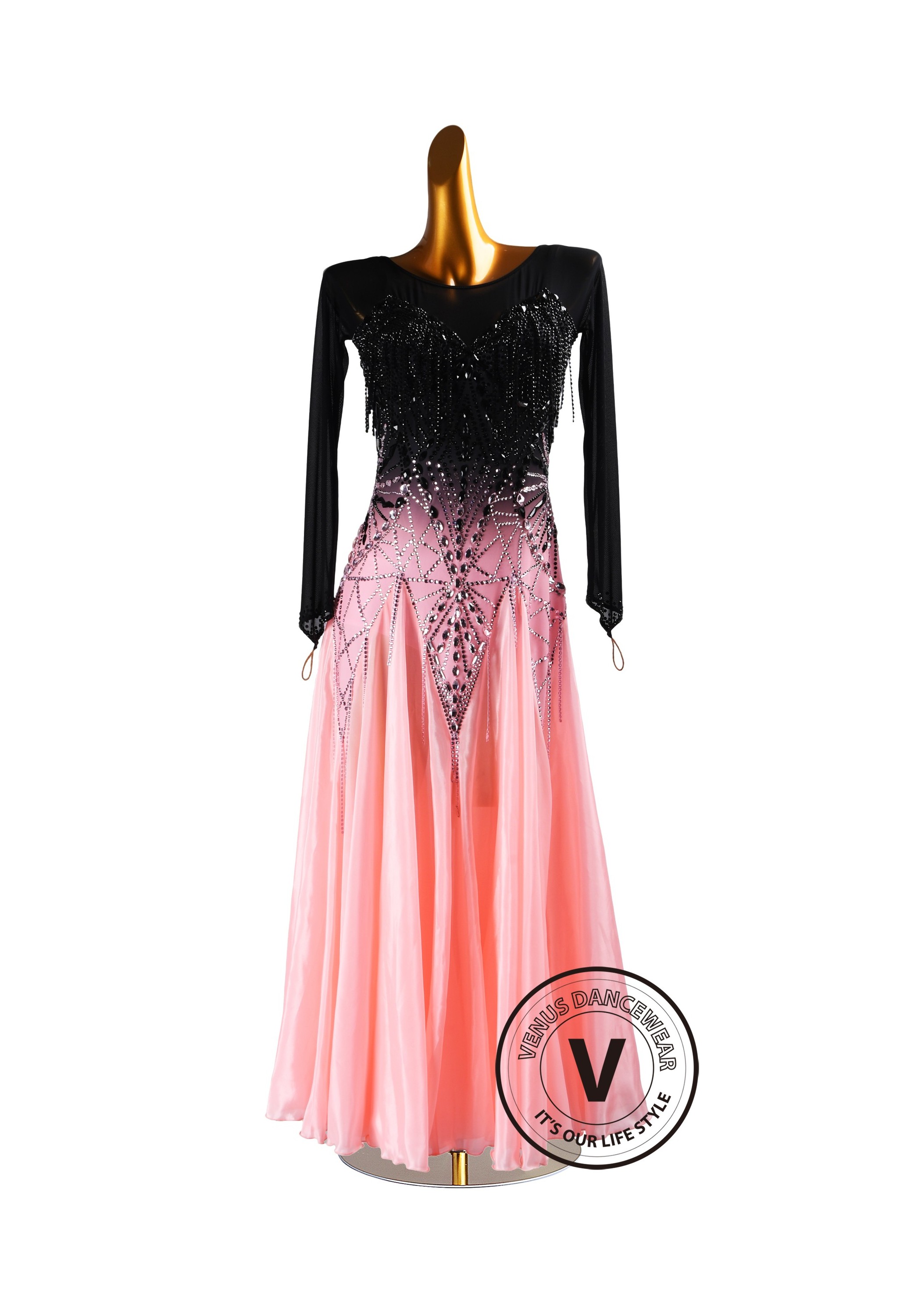 Noir Blush Gradient Waltz Ballroom Dress Smooth Competition Dresses