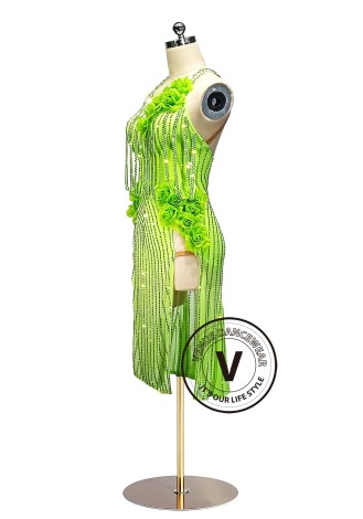 Neon Blossom Line 3D Flora Latin Rhythm Chacha Salsa Rumba Competition Dance Dress