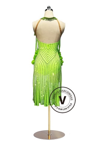 Neon Blossom Line 3D Flora Latin Rhythm Chacha Salsa Rumba Competition Dance Dress