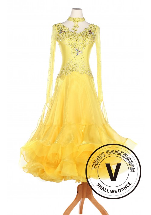 Yellow Ballroom Waltz Smooth Tango Standard Competition Dress