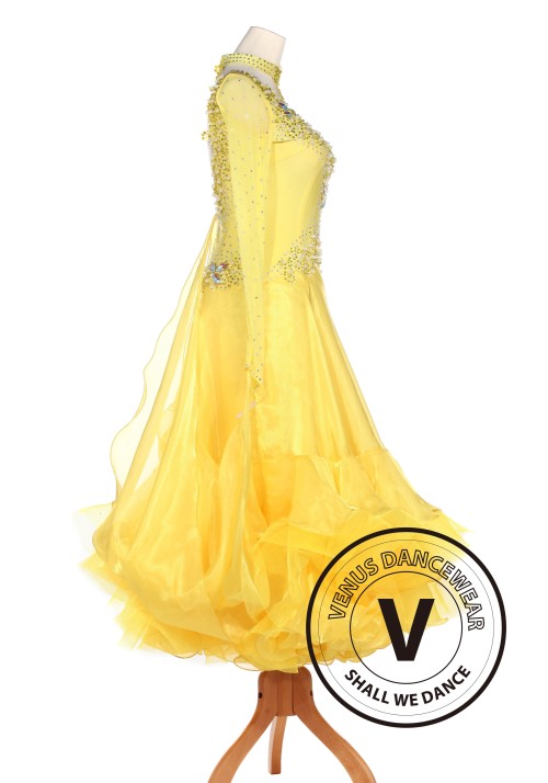 Yellow Ballroom Waltz Smooth Tango Standard Competition Dress