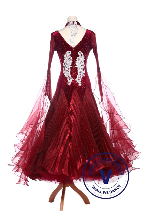 Burgundy Velvet Waltz Smooth Tango Standard Competition Dress