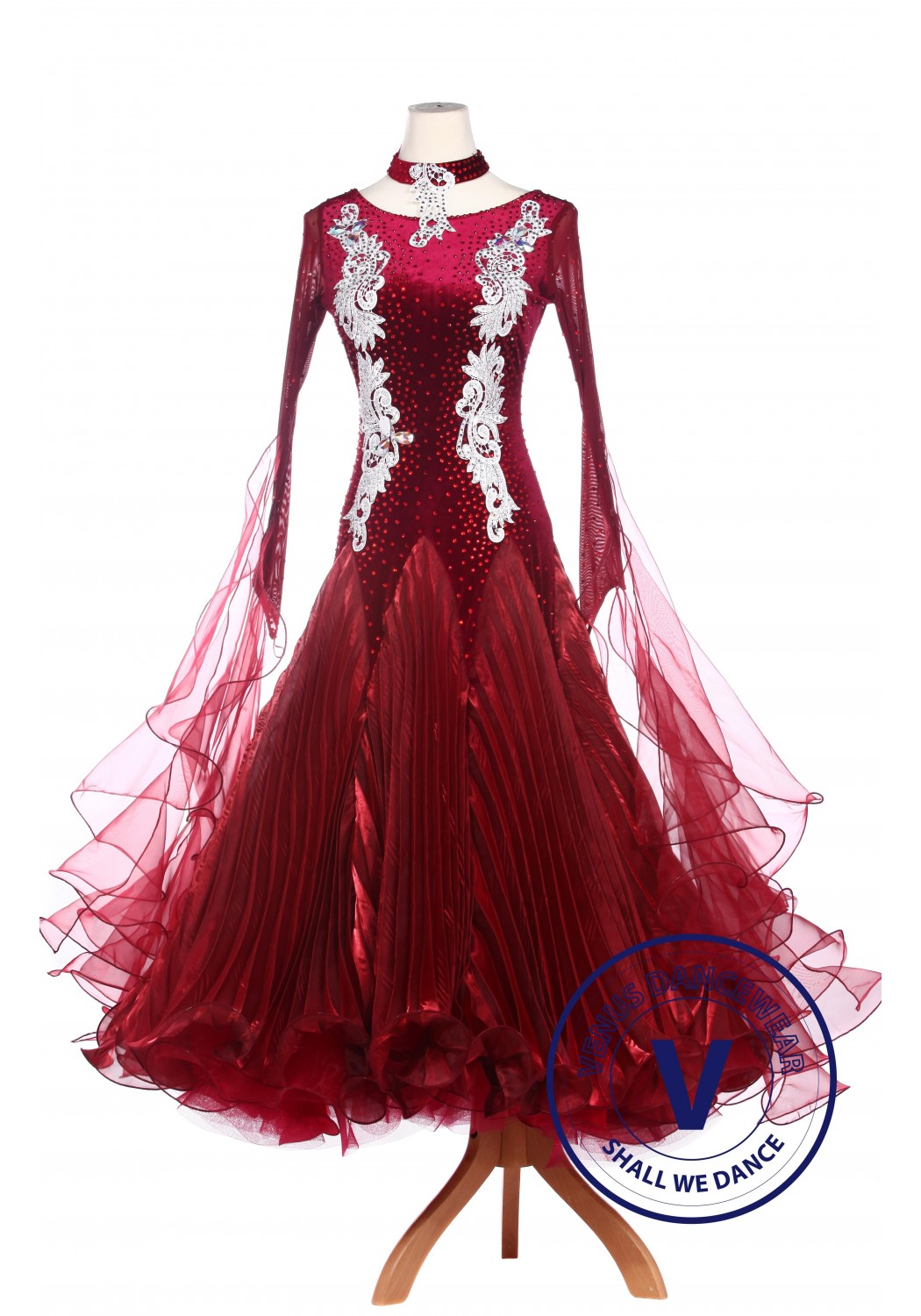 Burgundy Velvet Waltz Smooth Tango Standard Competition Dress - Venus ...