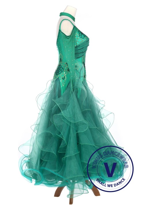 Green Lycra Waltz Standard Tango Ballroom Competition Dress