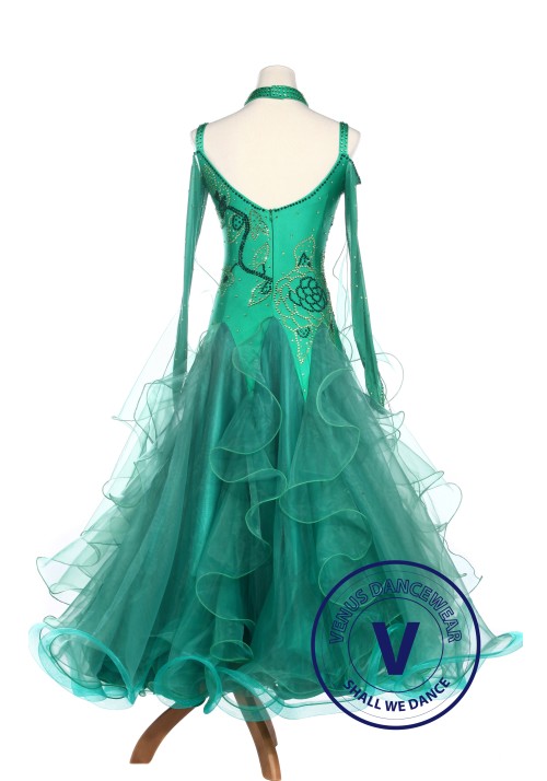 Green Lycra Waltz Standard Tango Ballroom Competition Dress