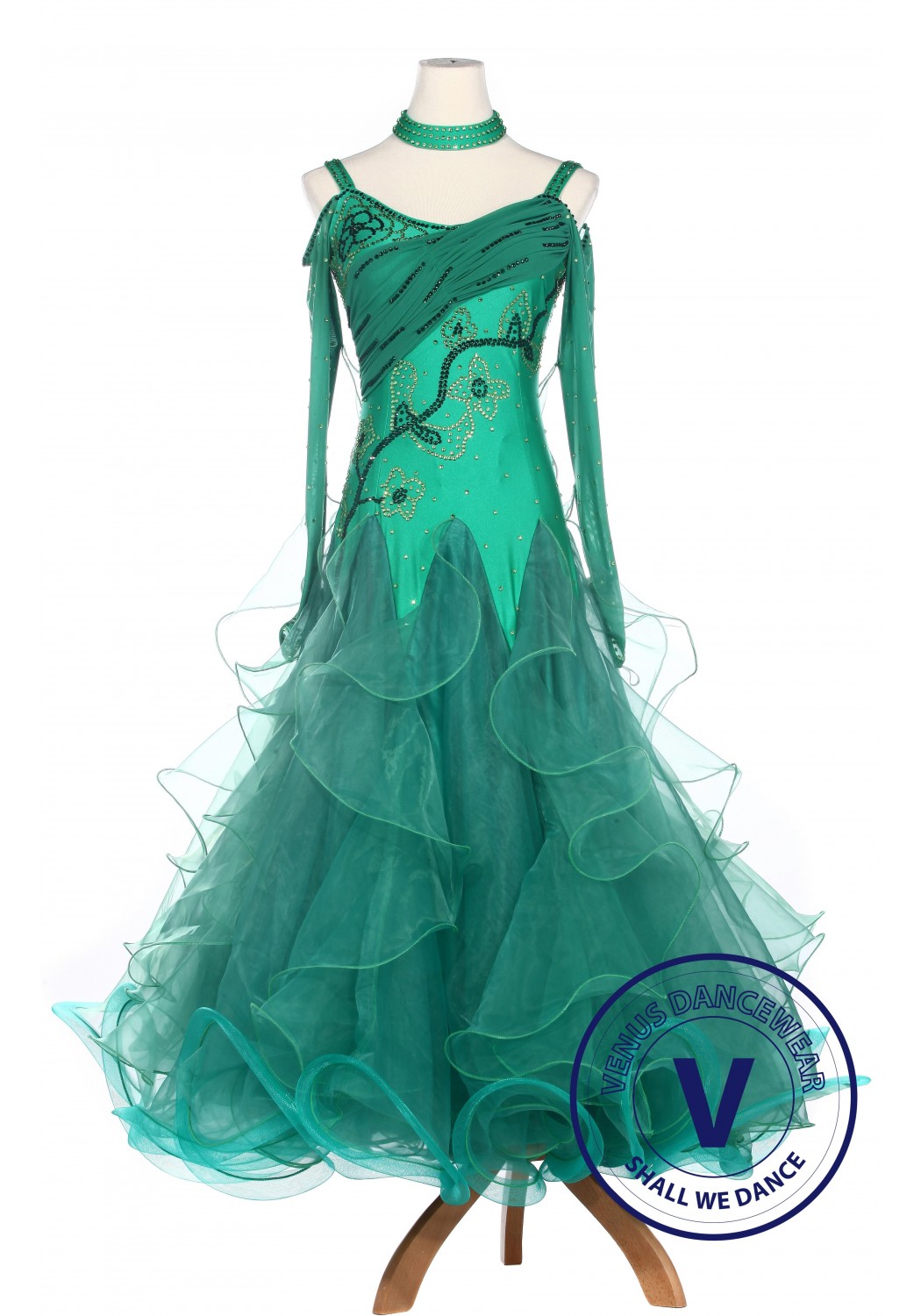 Green Lycra Waltz Standard Tango Ballroom Competition Dress