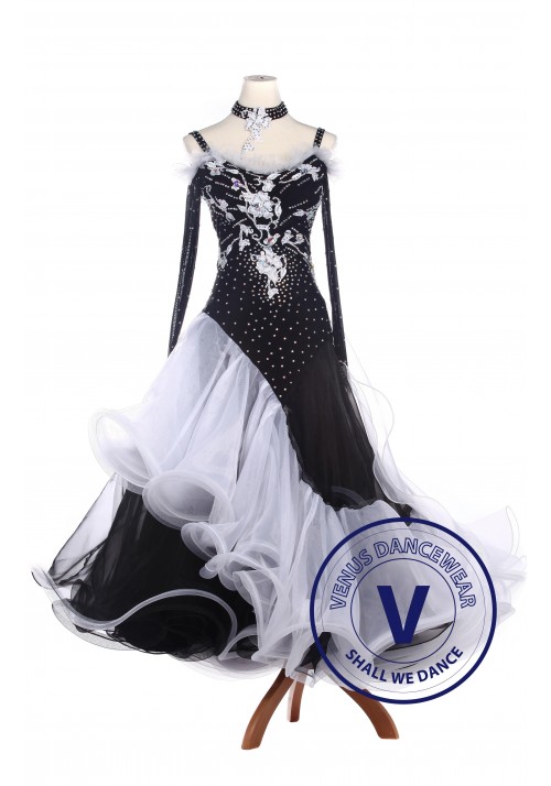 Black Lycra Waltz Standard Tango Ballroom Competition Dress