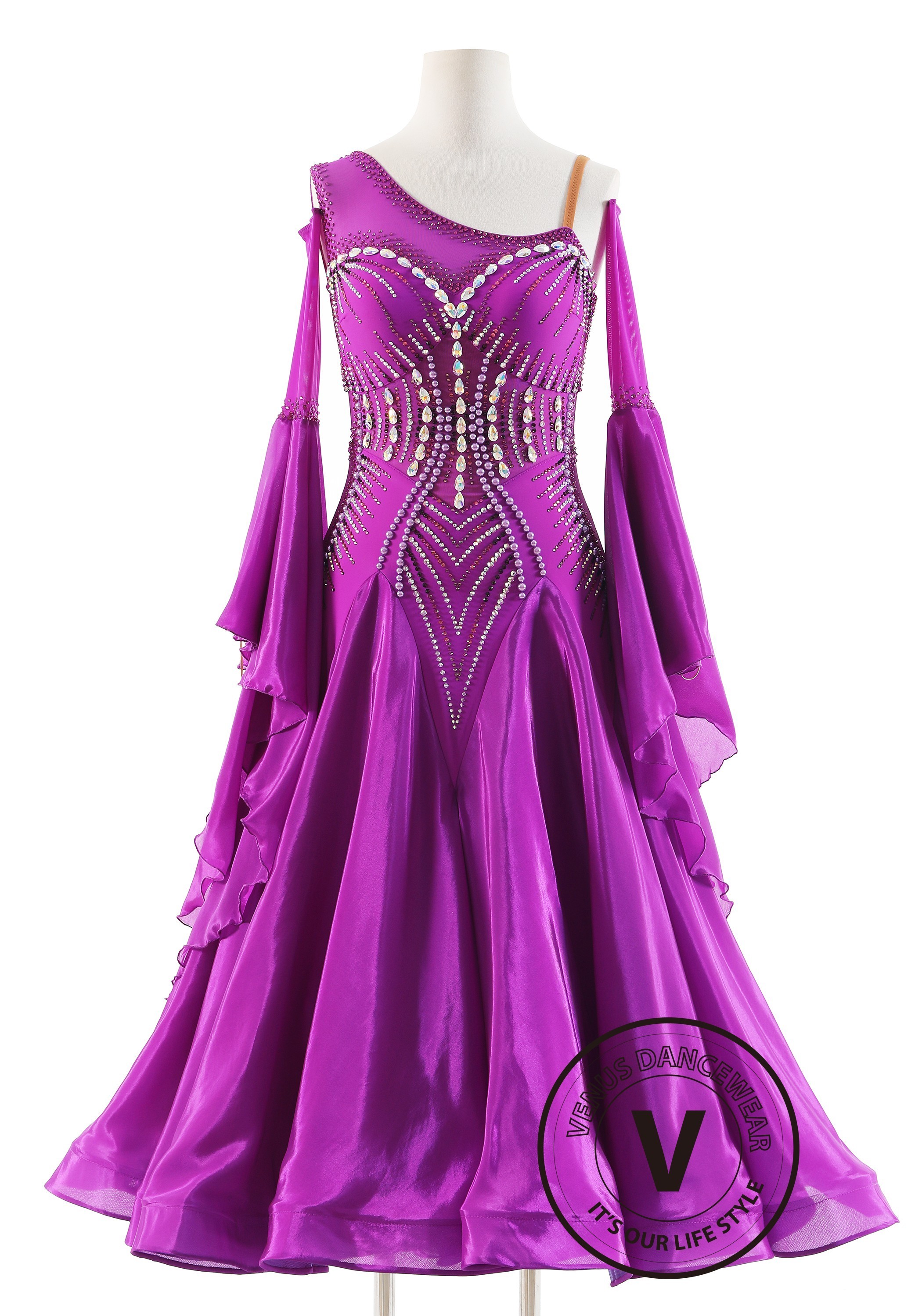 Fuchsia Pearl Royale Ballroom Smooth Dance Competition Dress