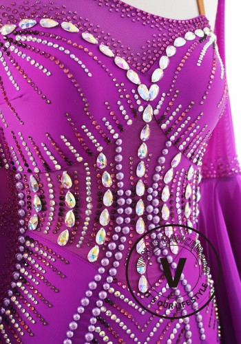 Fuchsia Pearl Royale Ballroom Smooth Dance Competition Dress