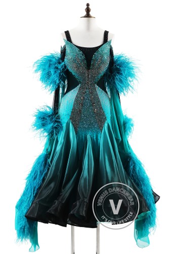 Teal Dominion Ballroom Smooth Dance Competition Dress
