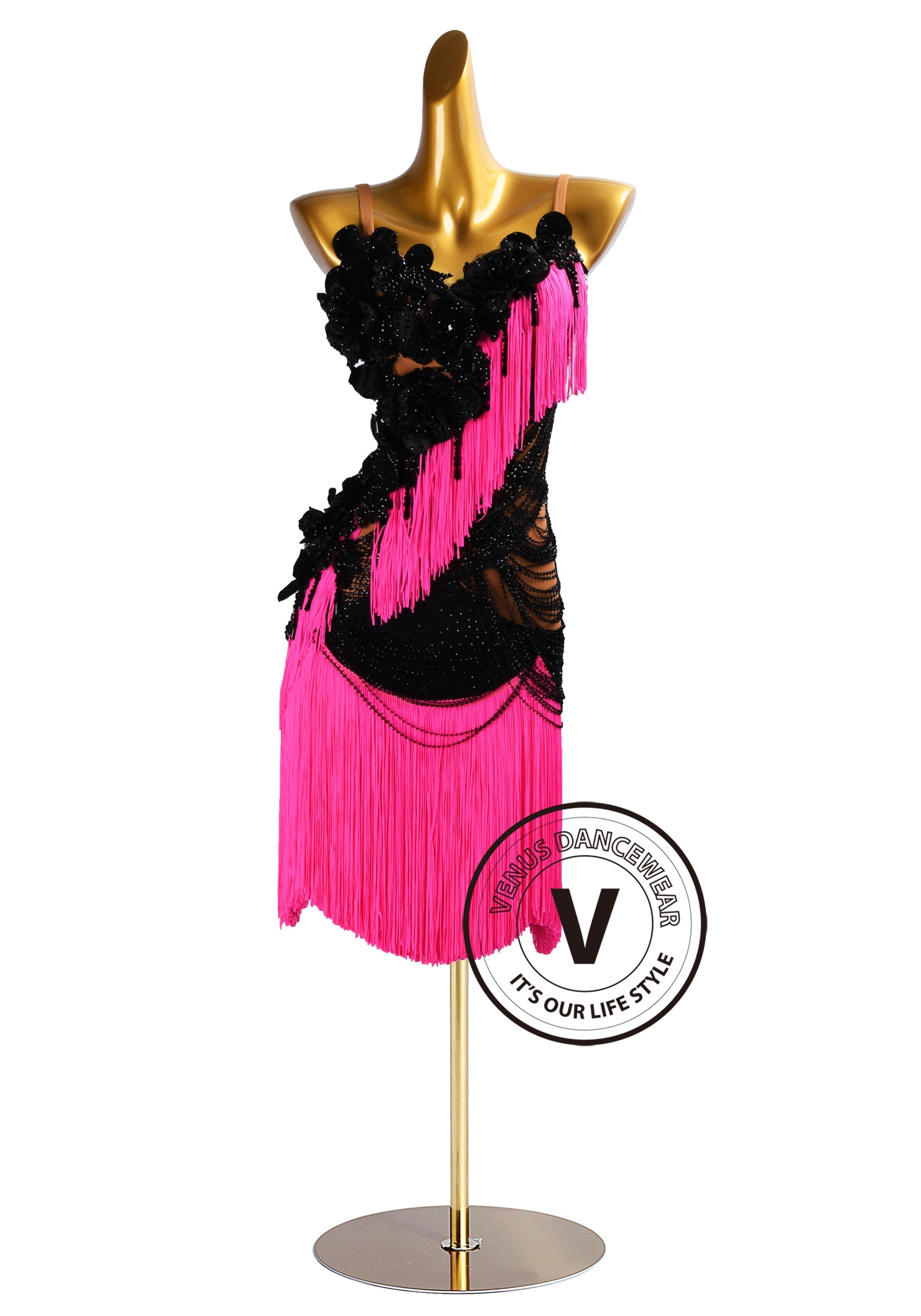 Noir Pink Impact Latin Rhythm Chacha Salsa Rumba Competition Dance Dress