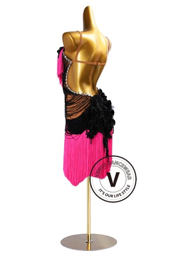 Noir Pink Impact Latin Rhythm Chacha Salsa Rumba Competition Dance Dress