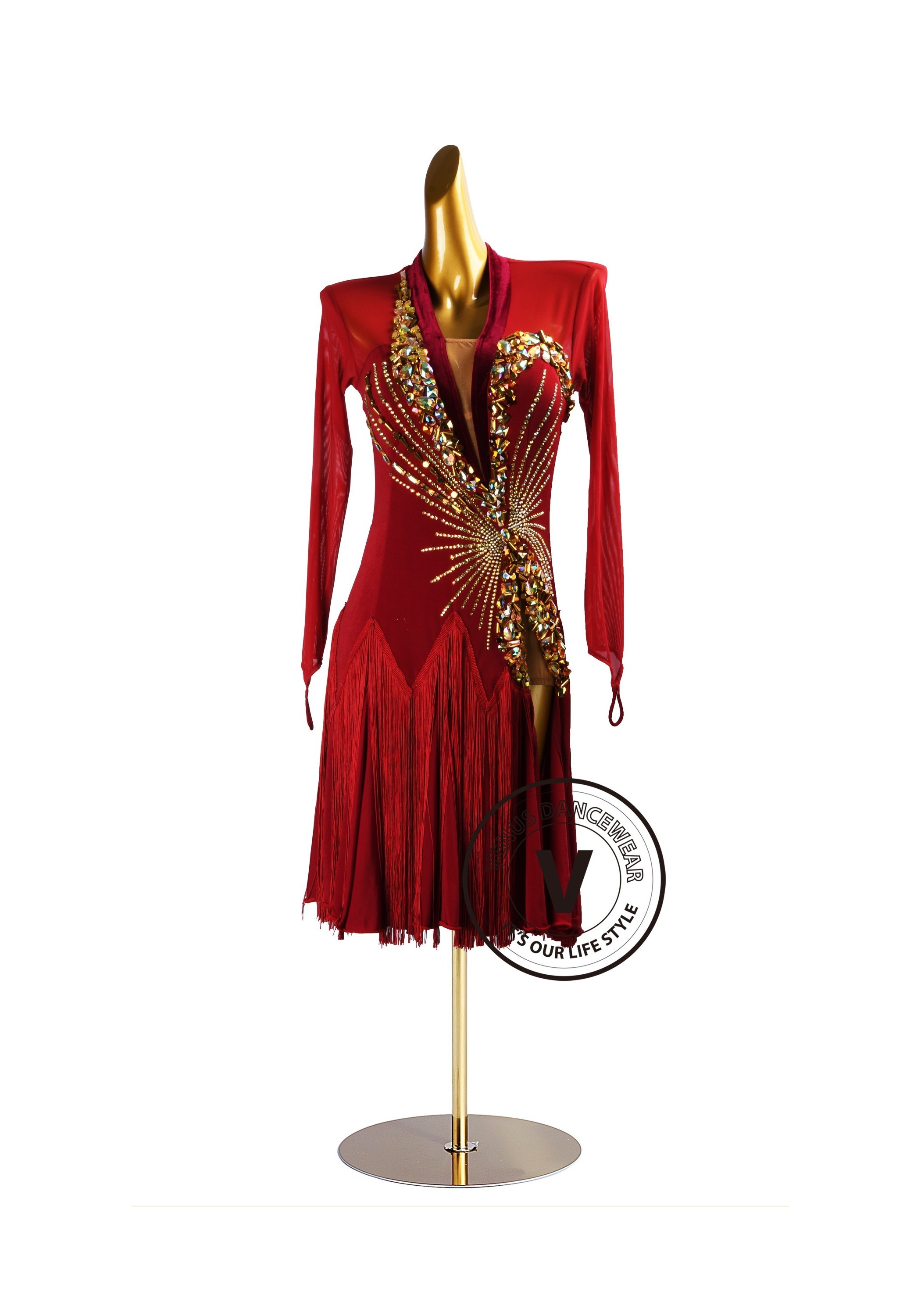 Crimson Royale Fringe Latin Rhythm Chacha Salsa Rumba Competition Dance Dress