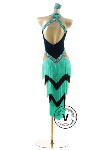 Emerald Pulse Velvet Latin Rhythm Chacha Salsa Rumba Competition Dance Dress