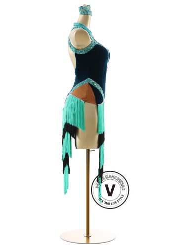 Emerald Pulse Velvet Latin Rhythm Chacha Salsa Rumba Competition Dance Dress