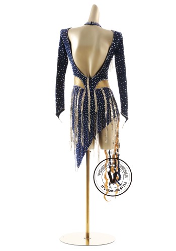 Sapphire Gold Empress Latin Rhythm Chacha Salsa Rumba Competition Dance Dress