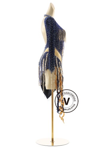 Sapphire Gold Empress Latin Rhythm Chacha Salsa Rumba Competition Dance Dress