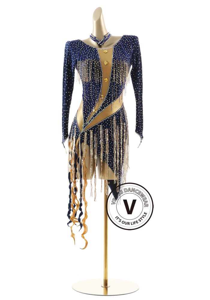gold latin dance dress Sapphire Empress Rhythm Chacha Salsa Rumba Competition size 2