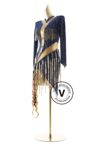 Sapphire Gold Empress Latin Rhythm Chacha Salsa Rumba Competition Dance Dress
